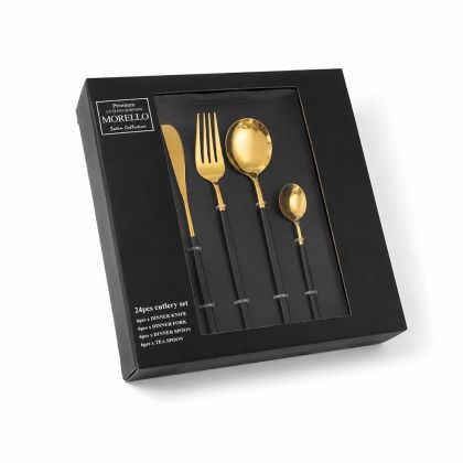прибори за хранене 24 части Black & Gold, Morello - неръждаема стомана