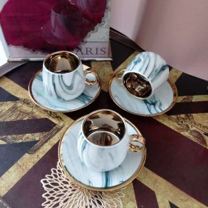 чаши за кафе 12 ч. BLUE & GOLD MARBLE