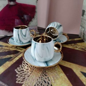 чаши за кафе 12 ч. BLUE & GOLD MARBLE