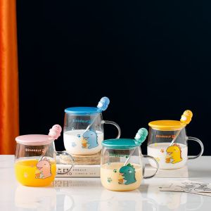 стъклена чаша с капак и лъжичка DINOSAUR