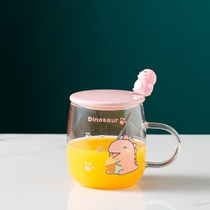 стъклена чаша с капак и лъжичка DINOSAUR