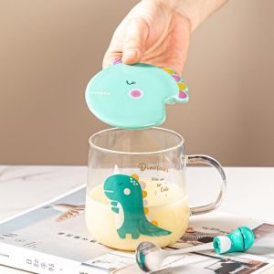 стъклена чаша с капак и лъжичка DINOSAUR