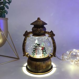 музикален коледен LED фенер преспапие, кръгъл с USB 20 см