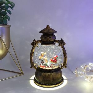 музикален коледен LED фенер преспапие, кръгъл с USB 20 см