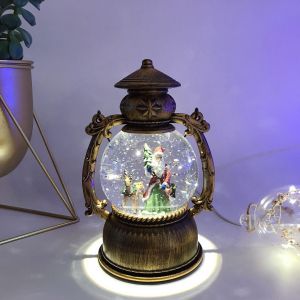 музикален коледен LED фенер преспапие, кръгъл с USB 20 см
