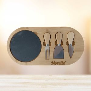 плато за сирена с каменна плоча и 3 ножа