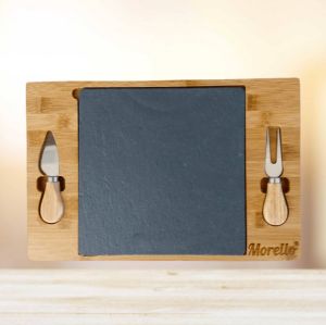 плато за сирена с каменна плоча и 2 ножа