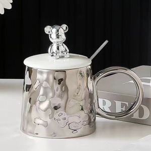 мъг с капак и лъжица WHITE & SILVER BEAR