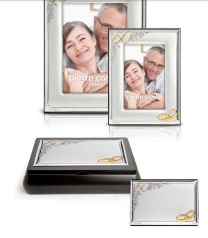 кутия за бижута за златна сватба PIERRE CARDIN 21.5 x 16.5 см със сребърно - златно покритие