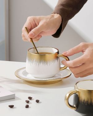 чаша, чинийка, лъжичка FADE BLACK & WHITE