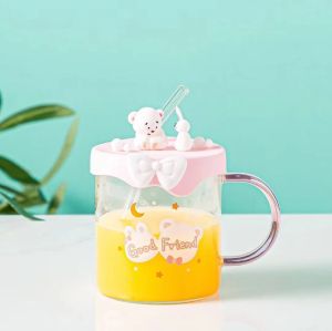 стъклена чаша с дръжка и сламка BEAR & RABBIT