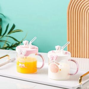 стъклена чаша с дръжка и сламка BEAR & RABBIT