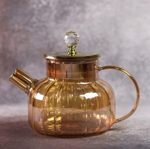 Стъклен чайник с цедка за топли и студени напитки Press Art 1000 мл, боросиликатно стъкло 