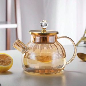 Стъклен чайник с цедка за топли и студени напитки Press Art 1000 мл, боросиликатно стъкло 