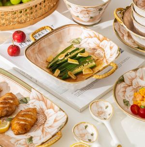 керамична квадратна купа с дръжки 22.5 см Camellia