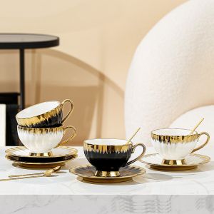 чаша, чинийка, лъжичка WHITE, BLACK & GOLD