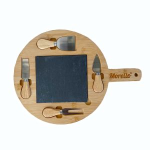 плато за сирена с каменна плоча и 4 ножа