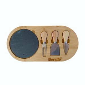 плато за сирена с каменна плоча и 3 ножа