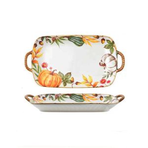 керамично правоъгълно плато за сервиране 30 см Natasha с декор тикви
