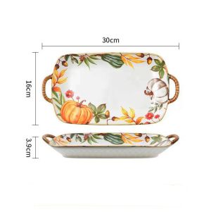 керамично правоъгълно плато за сервиране 30 см Natasha с декор тикви