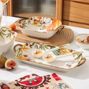 керамично правоъгълно плато за сервиране 30 см Natasha с декор тикви