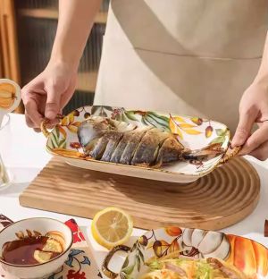 керамично правоъгълно плато за сервиране 30 см Natasha с декор тикви