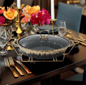 Съд за печене и топло сервиране Black & Gold Oval 33 и 38 см - керамика