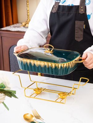 съд за печене и топло сервиране Green & Gold 34.5 и 38 см - керамика