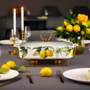 съд за печене и топло сервиране Lemons & Gold 36 см - керамика