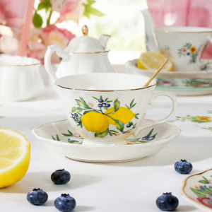 Чаша 250 мл, чинийка, лъжичка Лимони - порцелан