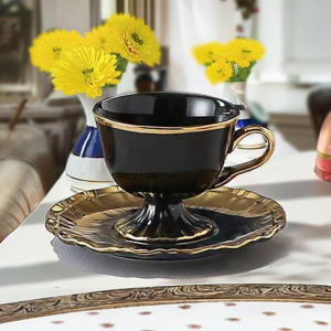 чаша 170 мл с чинийка Бяла, Черна, Розова, Бежова - порцелан