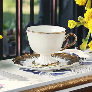 чаша 170 мл с чинийка Бяла, Черна, Розова, Бежова - порцелан