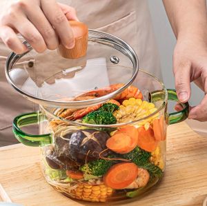 огнеупорна стъклена тенджера 1,8 л със зелени дръжки