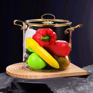 кехлибарена стъклена тенджера 4,5 л със златни дръжки