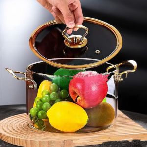 кехлибарена стъклена тенджера 3,5 л със златни дръжки