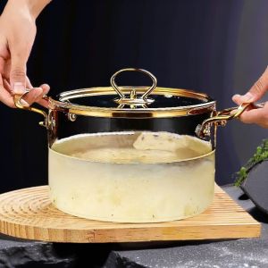 кехлибарена стъклена тенджера 2,5 л със златни дръжки