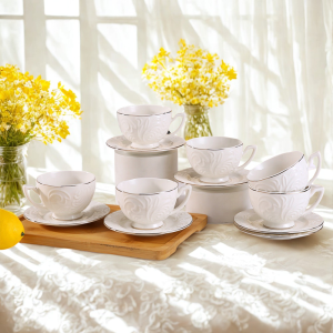 комплект за кафе 120 мл: 6 чаши и 6 чинийки - порцелан