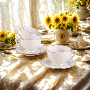 комплект за кафе 120 мл: 6 чаши и 6 чинийки - порцелан