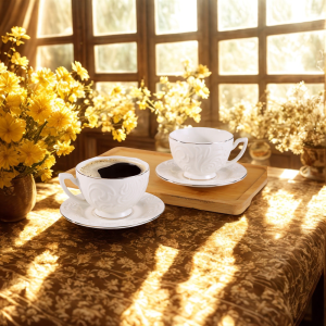 комплект за кафе 120 мл: 6 чаши и 6 чинийки Gold - порцелан