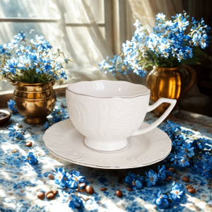 комплект за капучино или чай 220 мл: 6 чаши и 6 чинийки Silver - порцелан