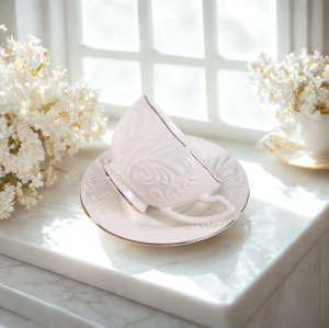 комплект за капучино или чай 220 мл: 6 чаши и 6 чинийки Silver - порцелан