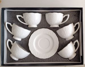 комплект за капучино или чай 220 мл: 6 чаши и 6 чинийки Silver - порцелан