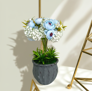 винтидж саксия с букет сини цветя 70% коприна, 30% полиестер