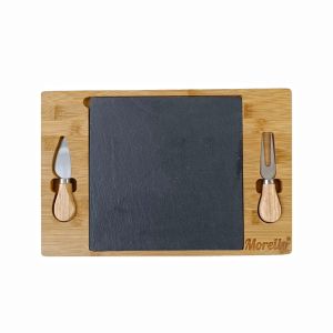 плато за сирена с каменна плоча и 2 ножа