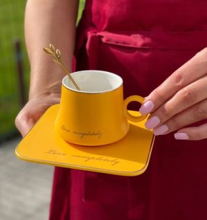 чаша, чинийка, лъжичка Orange, Green, Yellow Love Completely