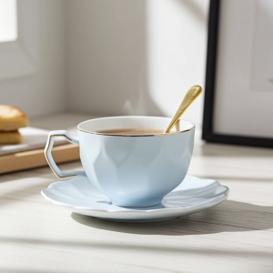 чаша за кафе, капучино или чай, чинийка, лъжичка Fresh Nordic Light Blue - нежен и лек порцелан