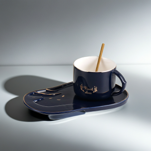 чаша за капучино или чай, дълга чинийка за сладки и лъжичка Wood Elves Blue