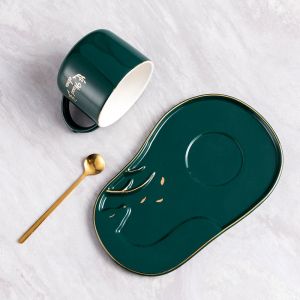 чаша за капучино или чай, дълга чинийка за сладки и лъжичка Wood Elves Green