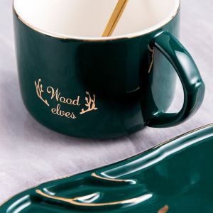 чаша за капучино или чай, дълга чинийка за сладки и лъжичка Wood Elves Green