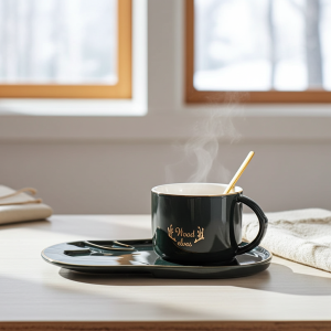 чаша за капучино или чай, дълга чинийка за сладки и лъжичка Wood Elves Blue